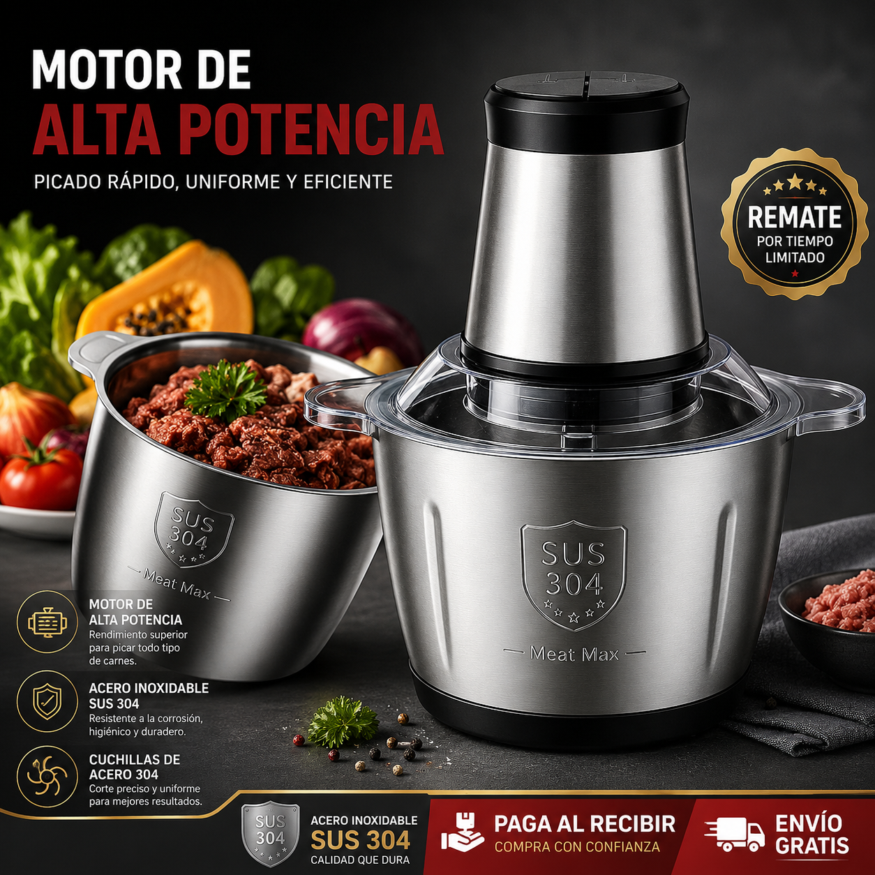 Molino picador y procesador de alimentos multifuncional