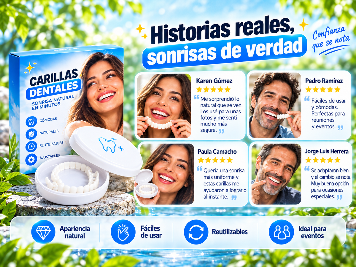 Ejemplo visual promocional de carillas dentales removibles