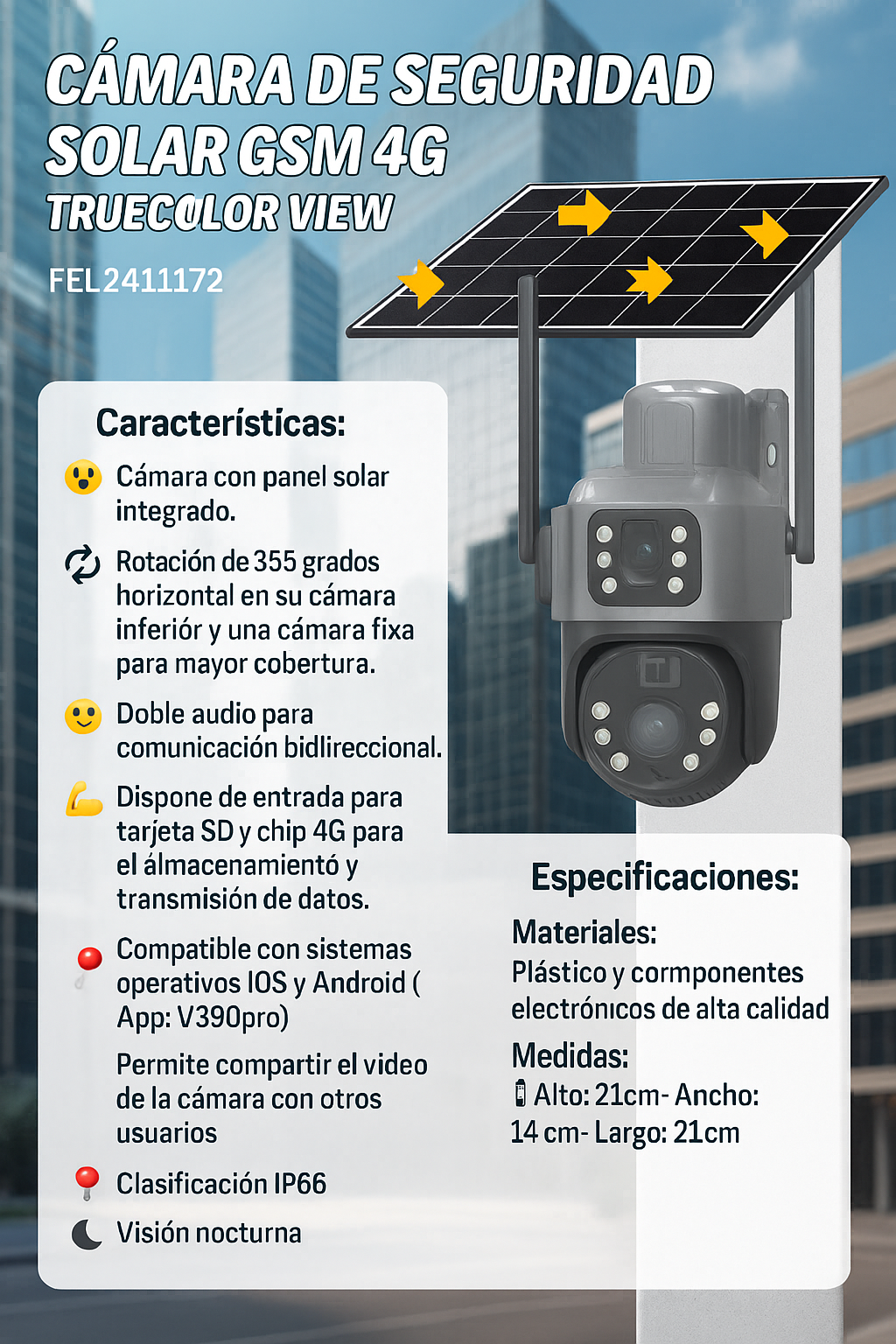 Camara de seguridad solar GSM 4G TRUECOLOR VIEW
