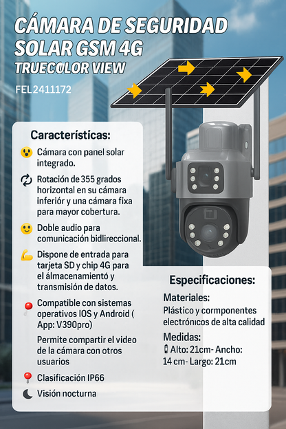 Camara de seguridad solar GSM 4G TRUECOLOR VIEW