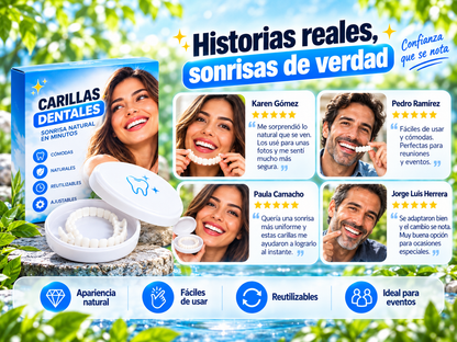 Ejemplo visual promocional de carillas dentales removibles